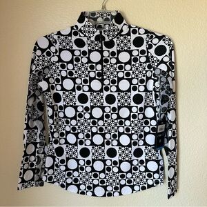 NWT Ladies IBKUL ELISE BLACK & WHITE Long Sleeve Mock Golf Pickleball Shirt S